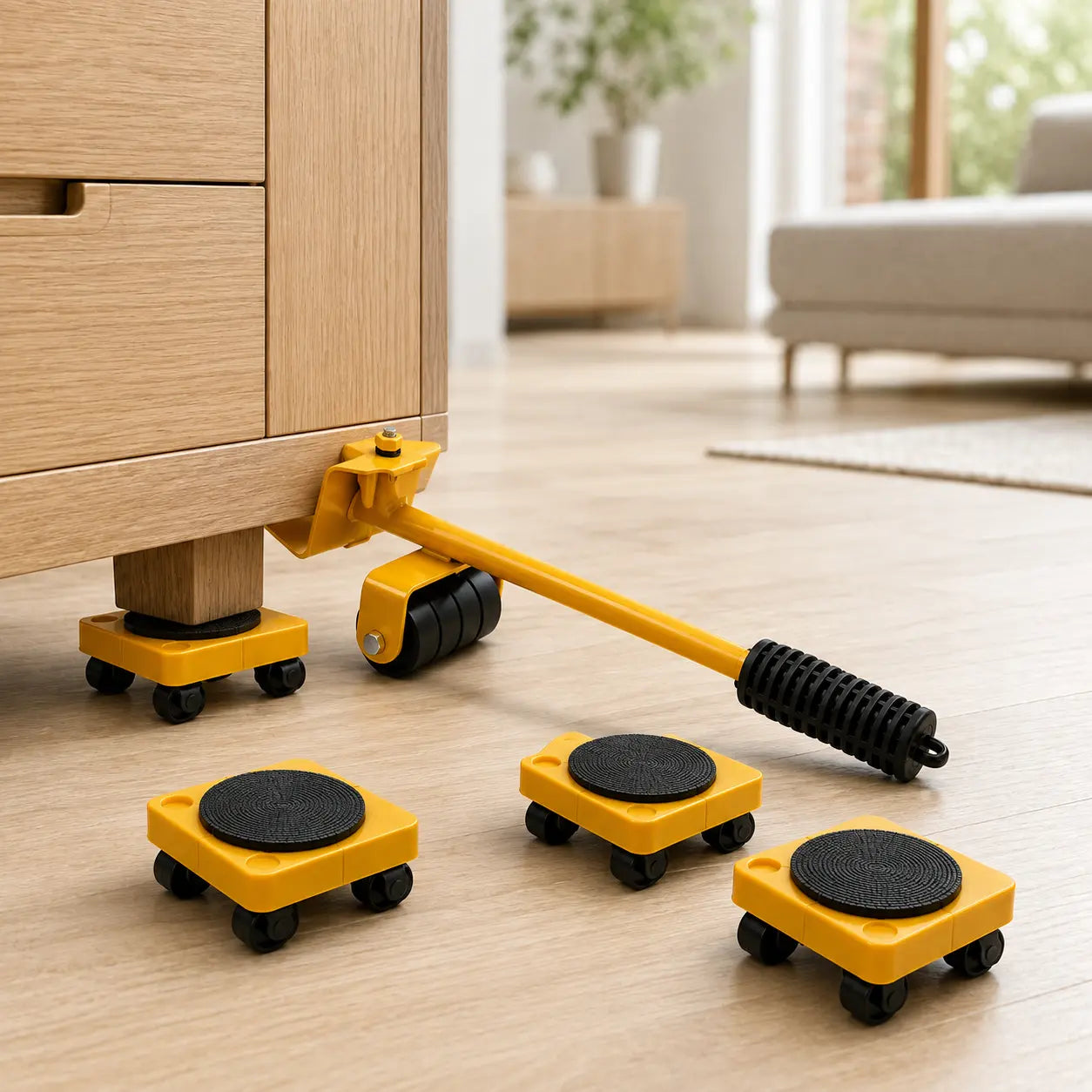 MueveFácil Pro™ – Kit Elevador de Muebles con Ruedas 360°