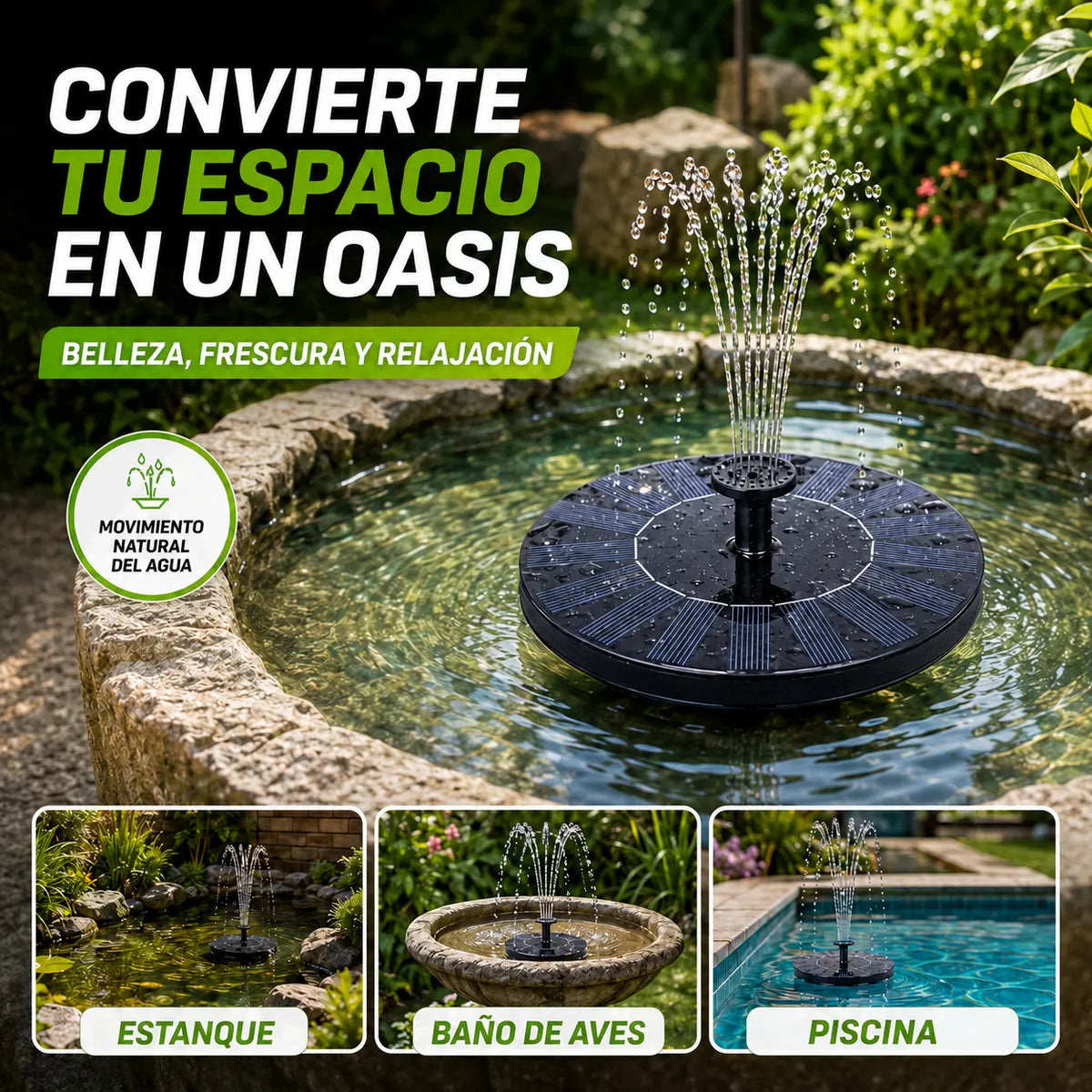 Fuente Solar Flotante para Jardín Solar Bloom Pro – 6 Boquillas